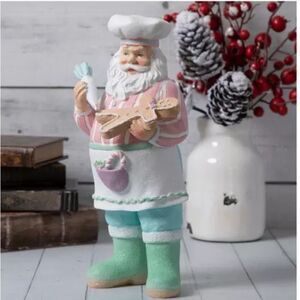 Santa Decorating Gingerbread Cookie Santa Chef Figurine